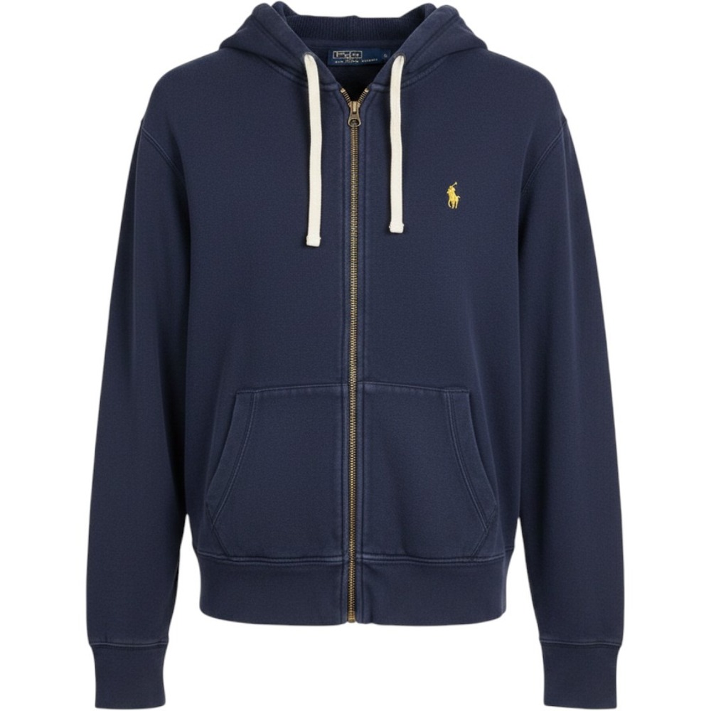 Y2K Polo Ralph Lauren Navy Blue Heavy Cotton Lined Hoodie Mens Large
